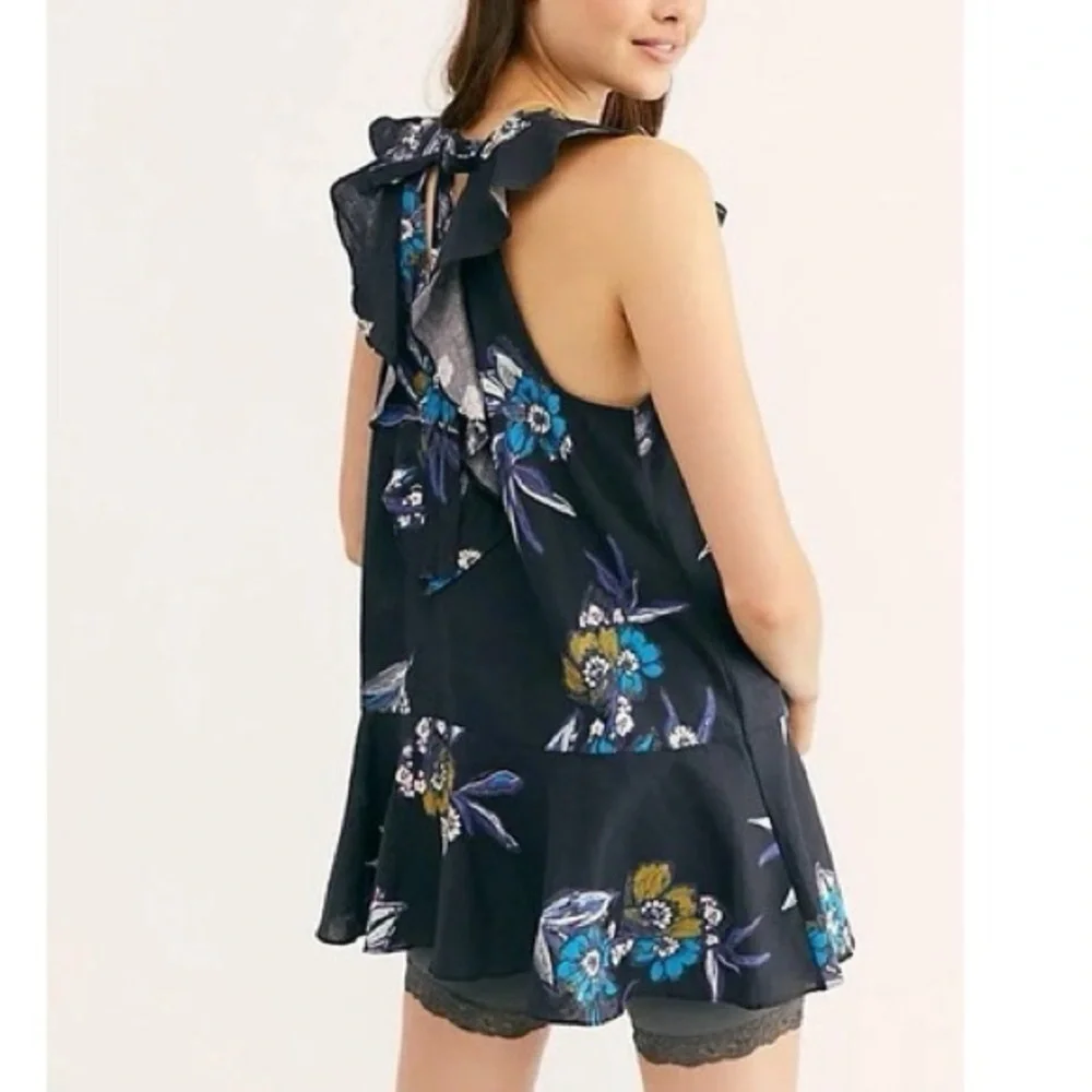 Free People Women Summer in Tutlum Tunic Small Black Coastal Longline Lagenlook